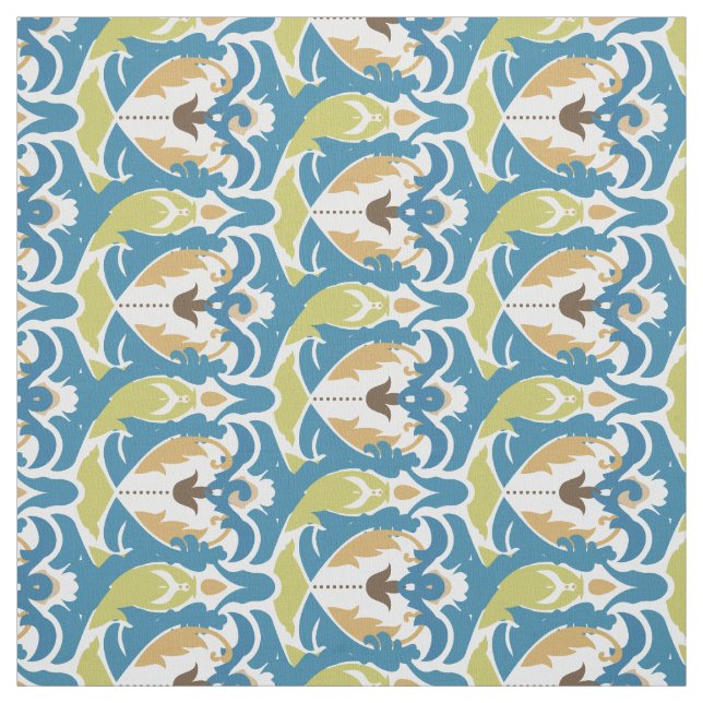 Modern Blue Green Floral Custom Fabric (Swatch)