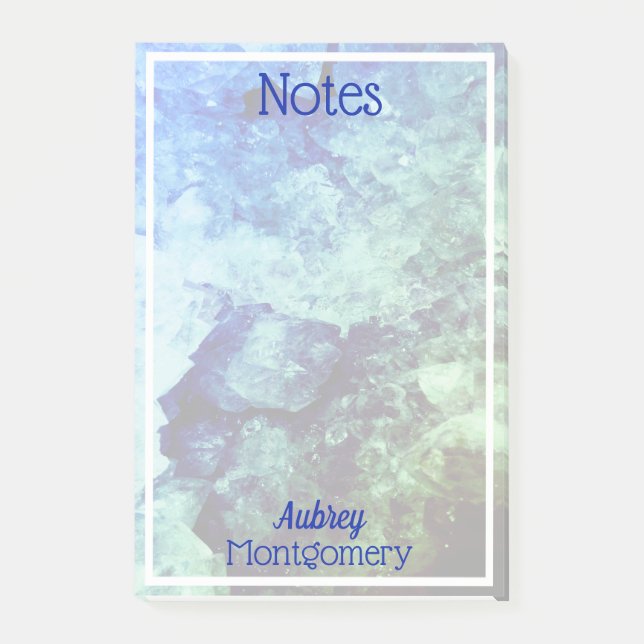 Modern Blue Green Geode Crystals Personalised Post-it Notes (Front)