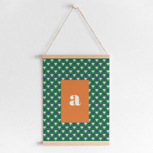 Modern blue green geometric retro vintage initial hanging tapestry