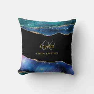 Modern Blue Green Gold Glitter Monogram  Cushion