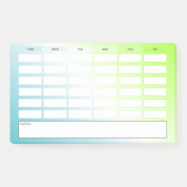Modern Blue Green Gradient Weekly Schedule Post-it Notes (Front)