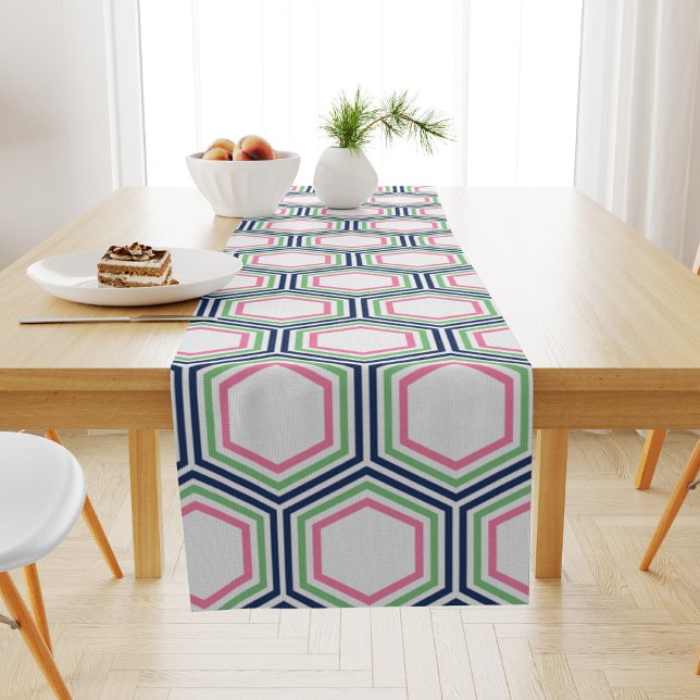 Modern Blue Green Hexagons Pattern Short Table Runner (Creator Uploaded)
