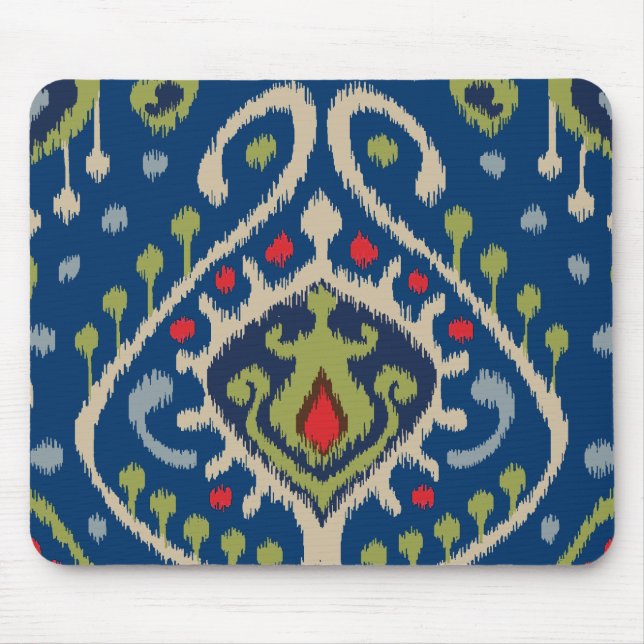 Modern blue green ikat tribal pattern mouse pad (Front)
