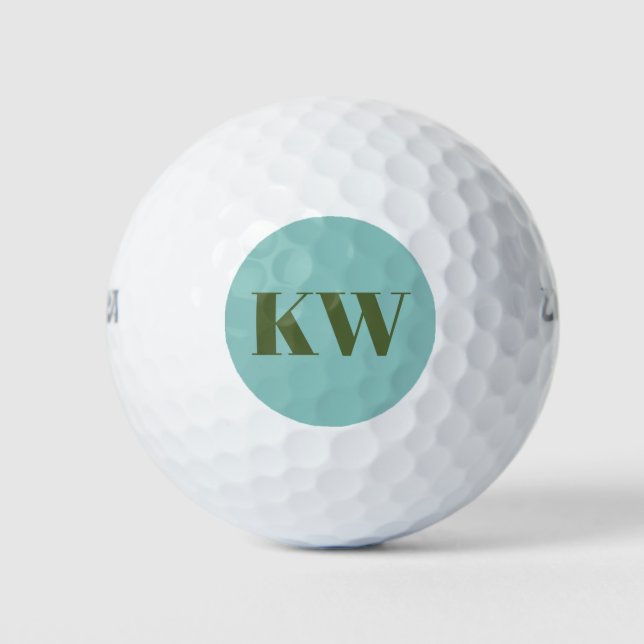 Modern Blue Green Monogram Initials Personalised  Golf Balls (Front)