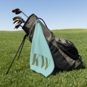 Modern Blue Green Monogram Initials Personalised Golf Towel