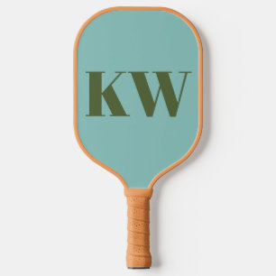 Modern Blue Green Monogram Initials Personalised Pickleball Paddle