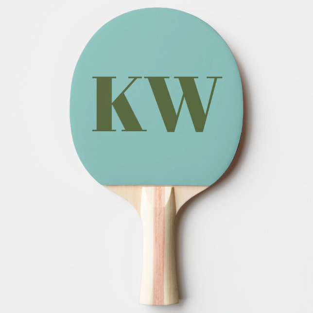 Modern Blue Green Monogram Initials Personalised  Ping Pong Paddle (Front)