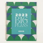 Modern blue green retro geometric big plans planner<br><div class="desc">Modern navy blue green retro geometric elegant typography big plans</div>