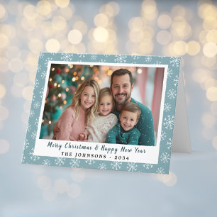 Modern Blue Green Snowflakes Holiday Photo Card