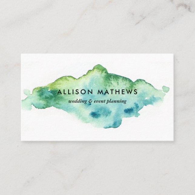 Modern Blue Green Watercolor Business Card (Front)