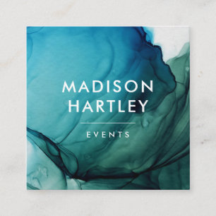 Modern Blue & Green Watercolor Square Business Card