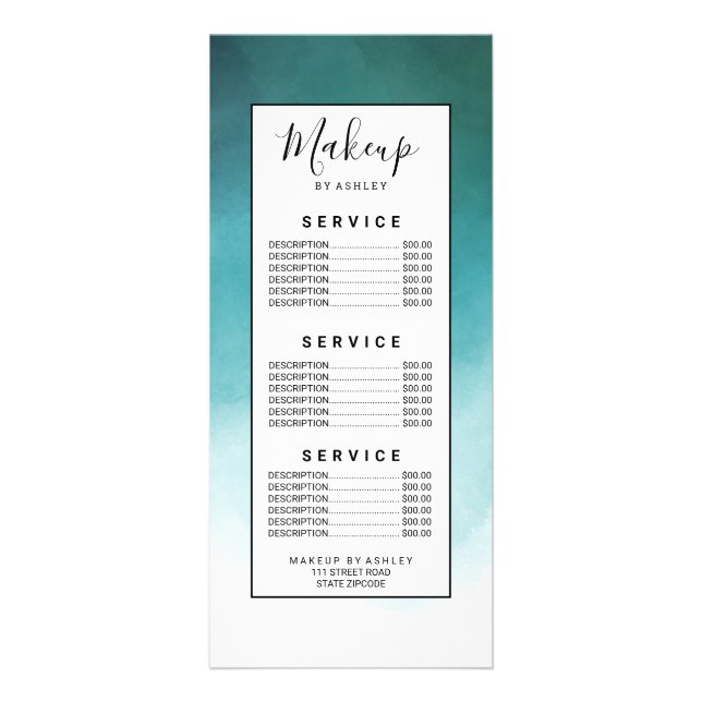 Modern blue greenery watercolor ombre rack card (Front)