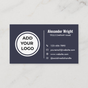 Modern Blue Grey Add Logo Contact Business Card