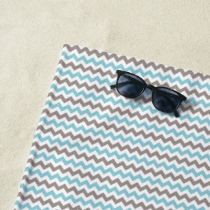 Modern Blue Grey Chevron Pattern Beach Towel