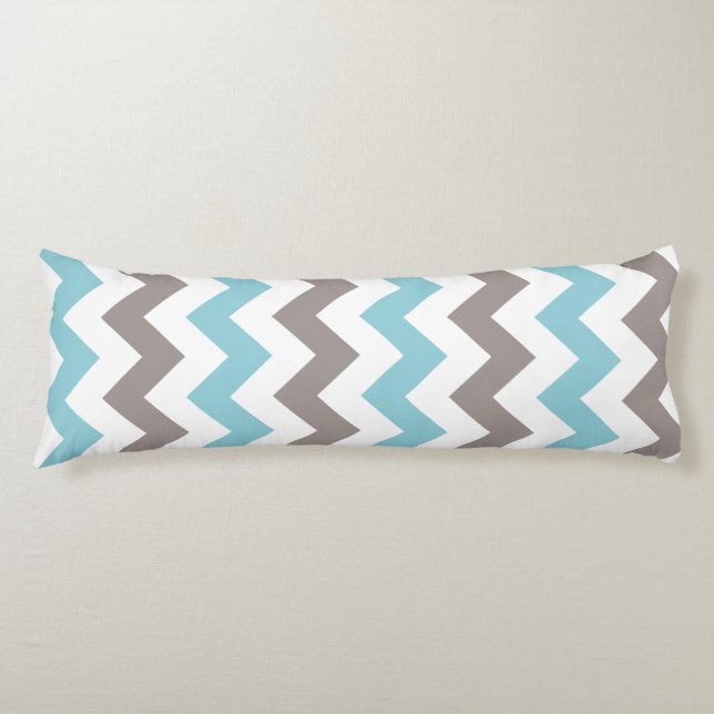 Modern Blue Grey Chevron Pattern Body Cushion (Front)