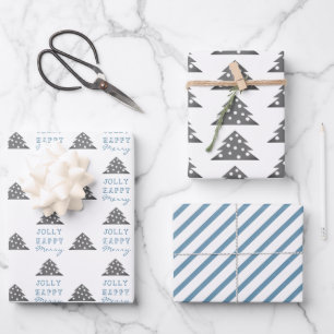 Modern Blue Grey Christmas Tree Pattern Holiday Wrapping Paper Sheet