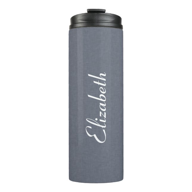 Modern Blue Grey Faux Linen Design Thermal Tumbler (Front)