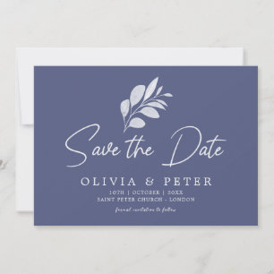 Modern Blue Grey Foliage Wedding   Save The Date