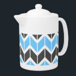 Modern Blue Grey Geometric Herringbone<br><div class="desc">This modern teapot features a colourful geometric herringbone pattern in sky blue and dark grey.</div>