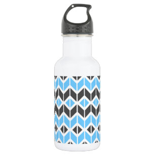 Modern Blue Grey Geometric Herringbone Pattern 532 Ml Water Bottle
