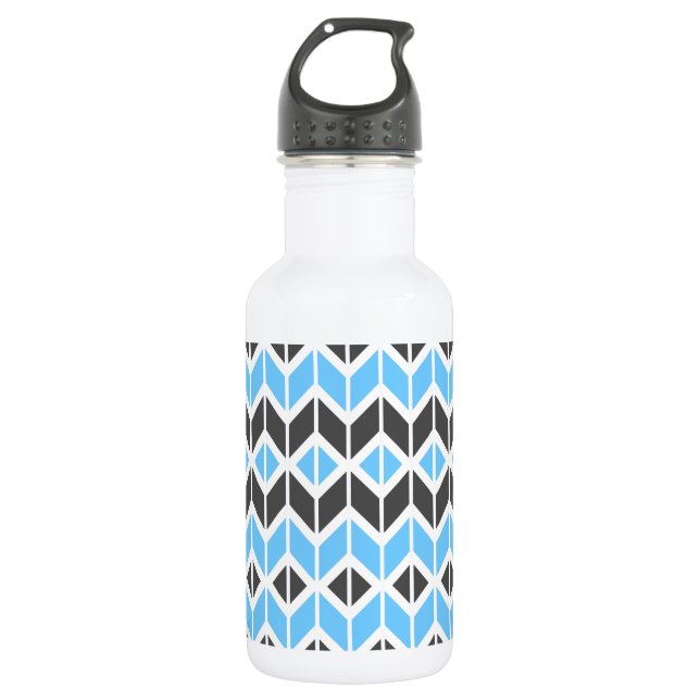Modern Blue Grey Geometric Herringbone Pattern 532 Ml Water Bottle (Front)