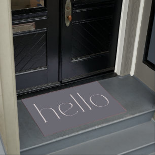 Modern Blue Grey Hand Scripted Hello Welcome Doormat