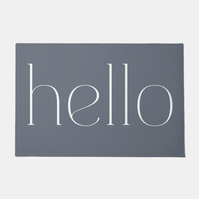 Modern Blue Grey Hand Scripted Hello Welcome Doormat (Front)