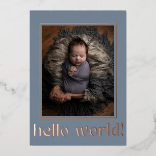 Modern Blue Grey Hello World Photo Birth