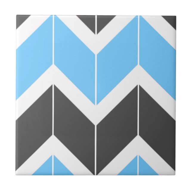 Modern Blue Grey Herringbone Chevron Pattern Ceramic Tile (Front)