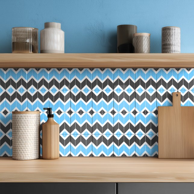 Modern Blue Grey Herringbone Chevron Pattern Ceramic Tile (Creator Uploaded)