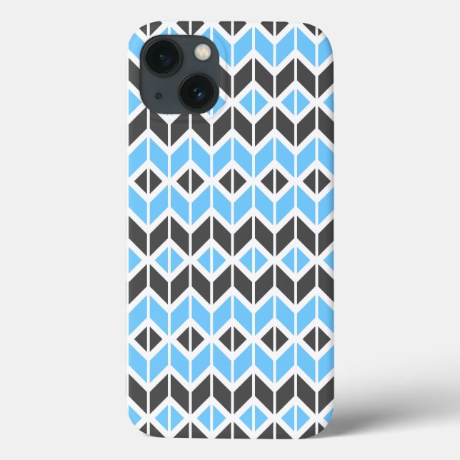 Modern Blue Grey Herringbone Geometric  Case-Mate iPhone Case (Back)