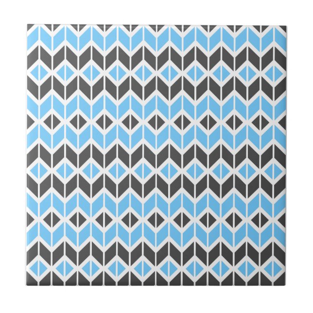 Modern Blue Grey Herringbone Geometric Pattern Ceramic Tile (Front)