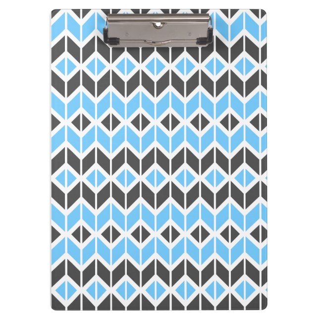 Modern Blue Grey Herringbone Geometric Pattern Clipboard (Front)