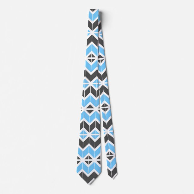 Modern Blue Grey Herringbone Geometric Pattern Tie (Front)