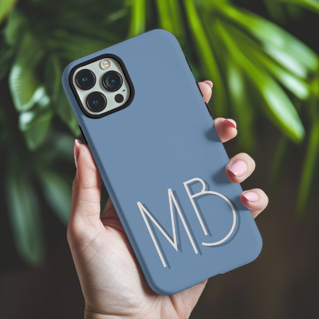 Modern Blue Grey Monogram Initials Contemporary iPhone Case (Creator Uploaded)