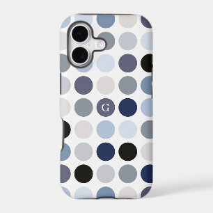 modern blue grey polka dots pattern monogram