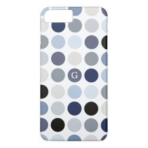 modern blue grey polka dots pattern monogram iPhone 8 plus/7 plus case