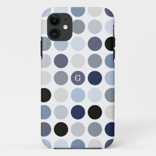 modern blue grey polka dots pattern monogram iPhone 11 case