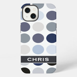 modern blue grey polka dots pattern monogram iPhone 13 case