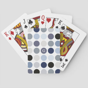 modern blue grey polka dots pattern monogram playing cards