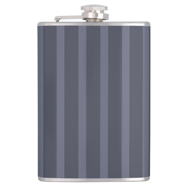 Modern Blue Grey Striped Hip Flask (Front)