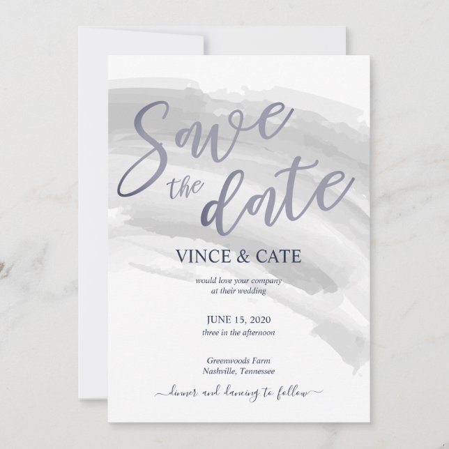 Modern Blue Grey Watercolor Splash Wedding Invitation (Front)