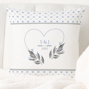 Modern Blue Grey Wedding Couple Initials Year Cushion