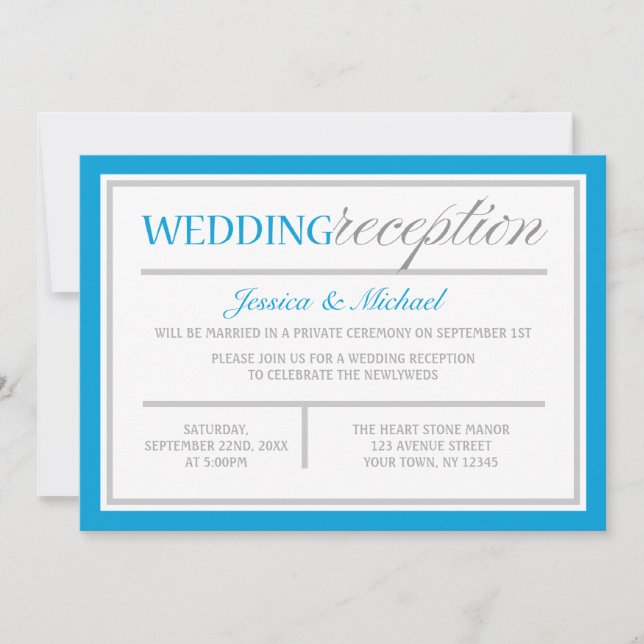 Modern Blue & Grey Wedding Reception Invitation (Front)