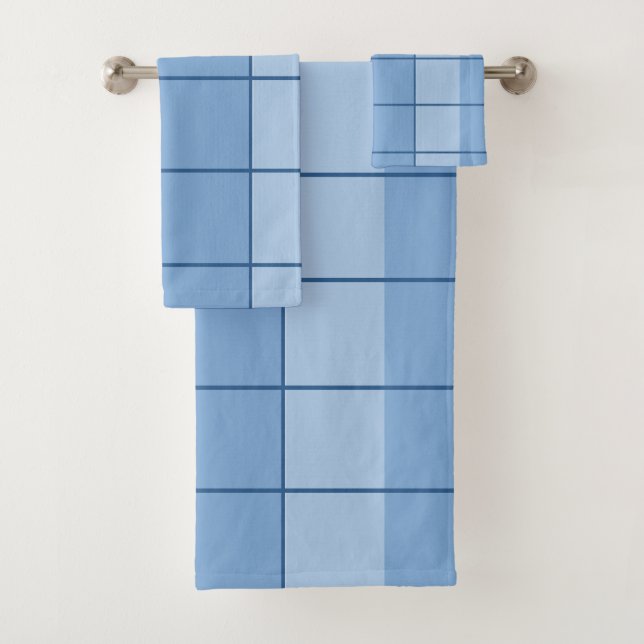 Modern Blue Grid Pattern Bath Towel Set (Insitu)