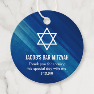 Modern Blue Grunge Bar Mitzvah Favour Tags