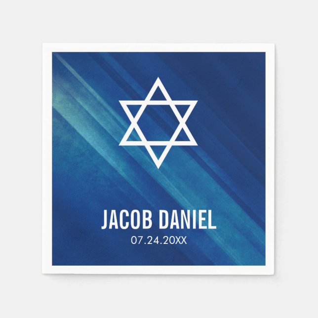 Modern Blue Grunge Bar Mitzvah Napkin (Front)