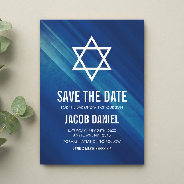 Modern Blue Grunge Bar Mitzvah Save The Date (Creator Uploaded)