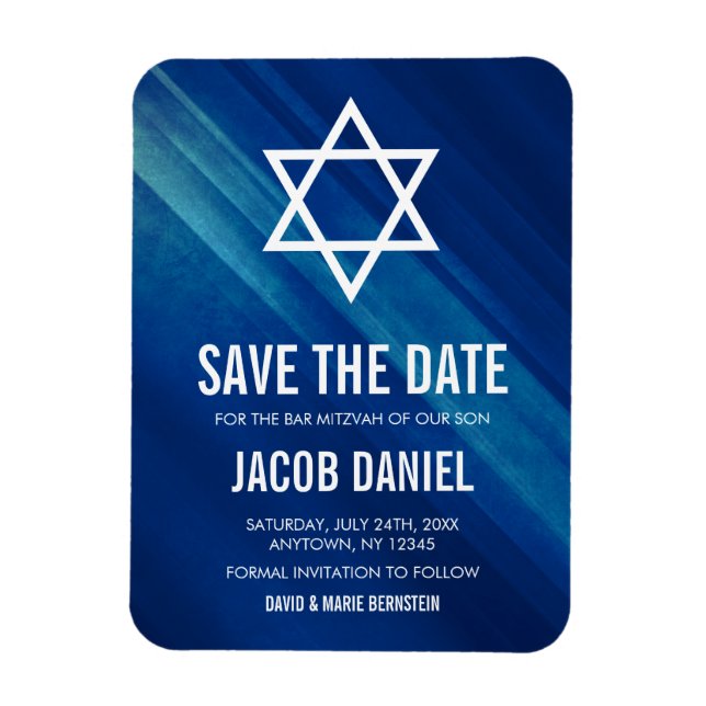 Modern Blue Grunge Bar Mitzvah Save the Date Magnet (Vertical)