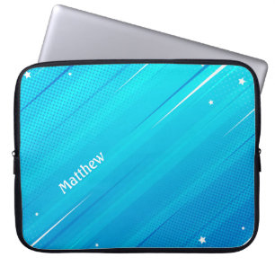 Modern Blue Halftone Texture with Custom Name Laptop Sleeve